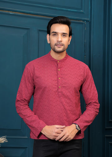 Cotton Maroon Self design Kurta